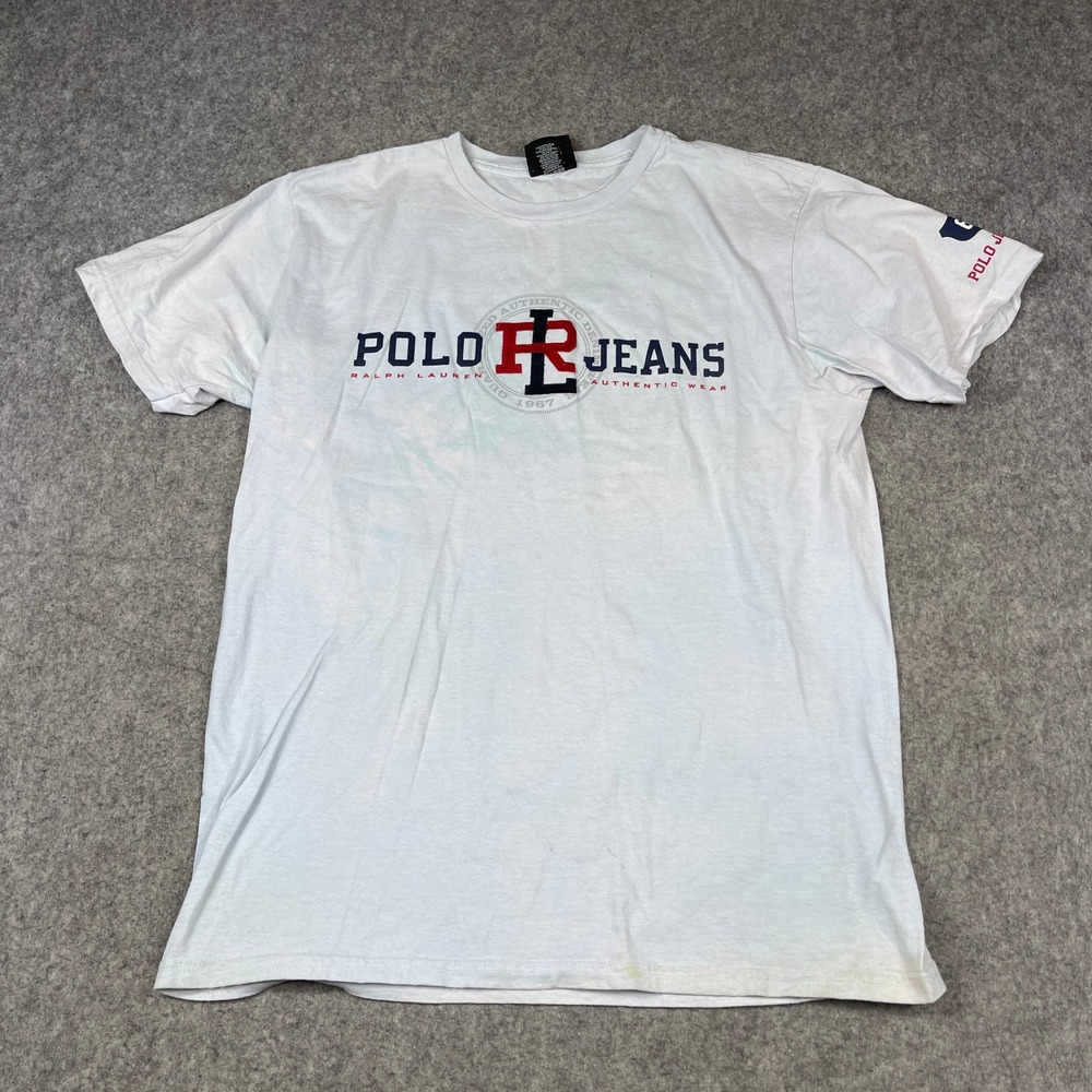 VTG 90s Polo Jeans Co Ralph Lauren T-Shirt Mens Medium White Graphic Logo